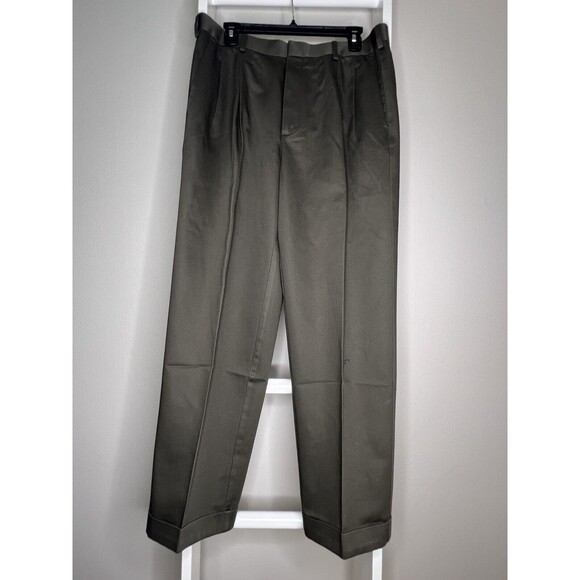 Dockers Pants Mens 33 x 30 Brown Green Pleated Front Premium Relaxed Fit - Picture 2 of 13